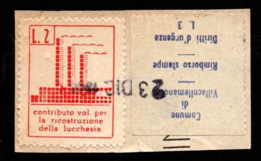 Marca da Bollo del Comune di VILLA COLLEMANDINA su Carta Bianca di dimensioni 22 x 23 mm