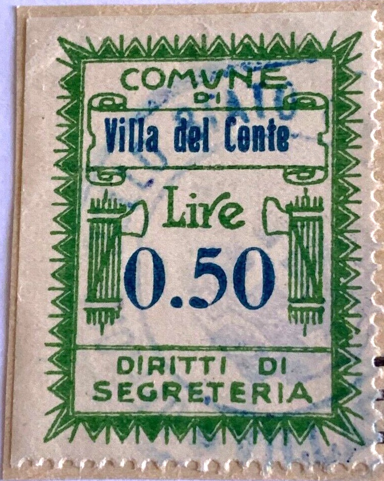 Marca da Bollo del Comune di VILLA DEL CONTE su Carta Bianca di dimensioni 21 x 29 mm