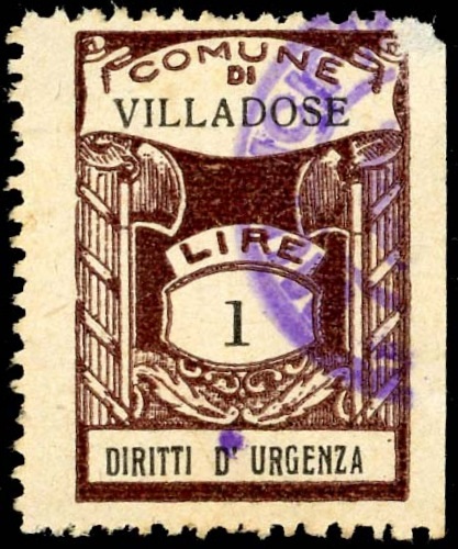 Marca da Bollo del Comune di VILLADOSE su Carta Bianca di dimensioni 20 x 28 mm