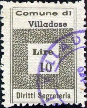 Marca da Bollo del Comune di VILLADOSE su Carta Bianca Sottile di dimensioni 19,5 x 28,5 mm