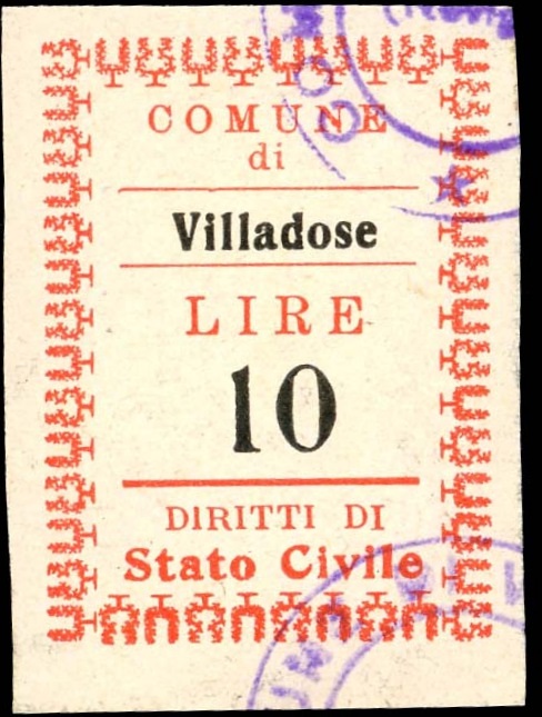 Marca da Bollo del Comune di VILLADOSE su Carta Bianca di dimensioni mm