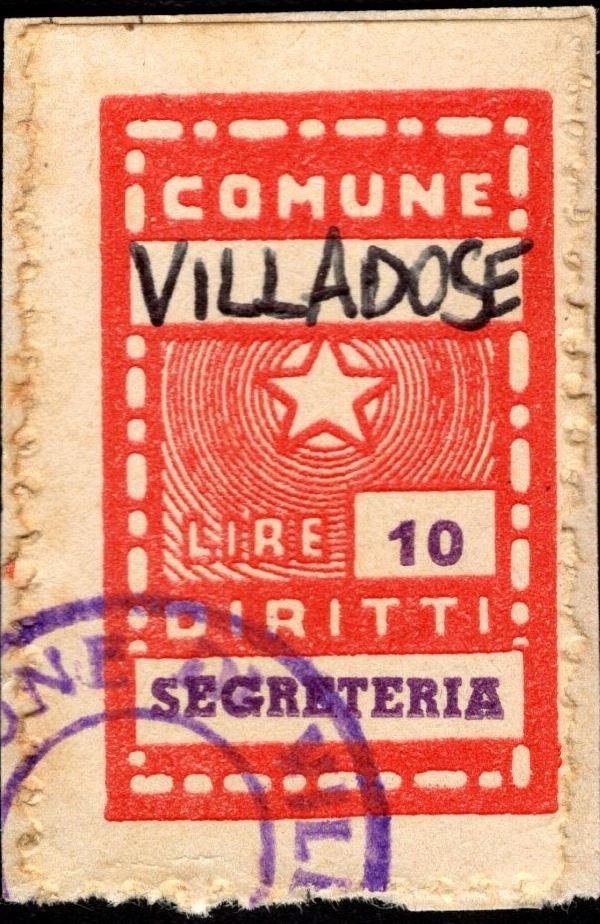 Marca da Bollo del Comune di VILLADOSE su Carta Bianca di dimensioni 20 c 30 mm