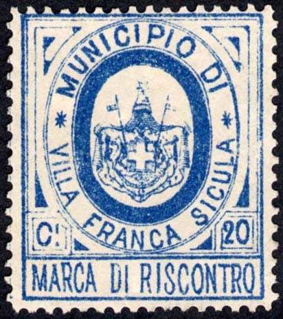 Marca da Bollo del Comune di VILLAFRANCA SICULA su Carta Bianca di dimensioni 24,5 x 29 mm