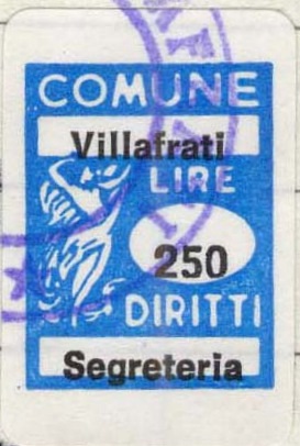 Marca da Bollo del Comune di VILLAFRATI su Carta Bianca di dimensioni 16 x 21 mm