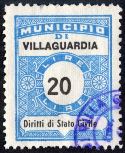 Marca da Bollo del Comune di VILLA GUARDIA su Carta Bianca Sottile di dimensioni 22,5 x 29 mm