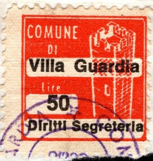 Marca da Bollo del Comune di VILLA GUARDIA su Carta Bianca di dimensioni 20 x 20 mm