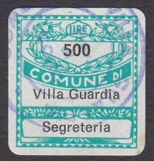 Marca da Bollo del Comune di VILLA GUARDIA su Carta Bianca di dimensioni 19 x 21 mm