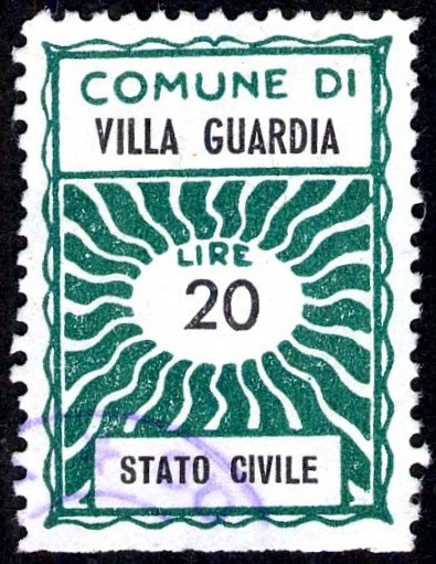 Marca da Bollo del Comune di VILLA GUARDIA su Carta Bianca di dimensioni 21,5 x 30 mm