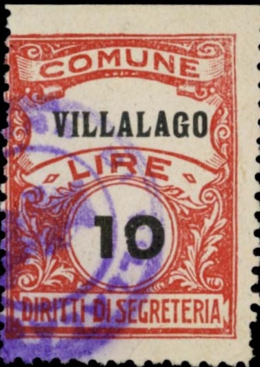 Marca da Bollo del Comune di VILLALAGO su Carta Bianca di dimensioni 22,5 x 29 mm