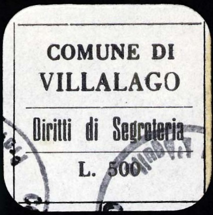 Marca da Bollo del Comune di VILLALAGO su Carta Bianca di dimensioni 20 x 20 mm
