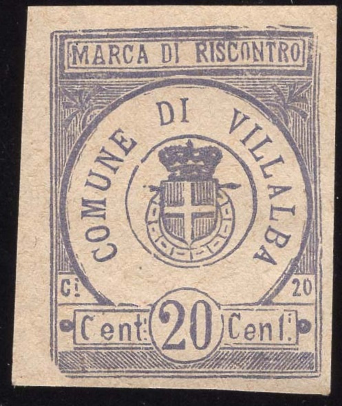Marca da Bollo del Comune di VILLALBA su Carta Bianca di dimensioni 27 x 35 mm