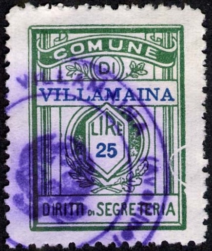 Marca da Bollo del Comune di VILLAMAINA su Carta Bianca di dimensioni 21 x 28 mm