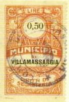 Marca da Bollo del Comune di VILLAMASSARGIA su Carta Bianca di dimensioni 28 x 43 mm