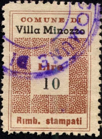 Marca da Bollo del Comune di VILLA MINOZZO su Carta Bianca Sottile di dimensioni 19,5 x 28,5 mm