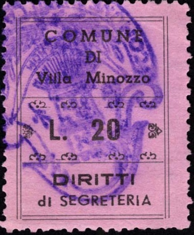 Marca da Bollo del Comune di VILLA MINOZZO su Carta Colorata di dimensioni 24,5 x 29,5 mm