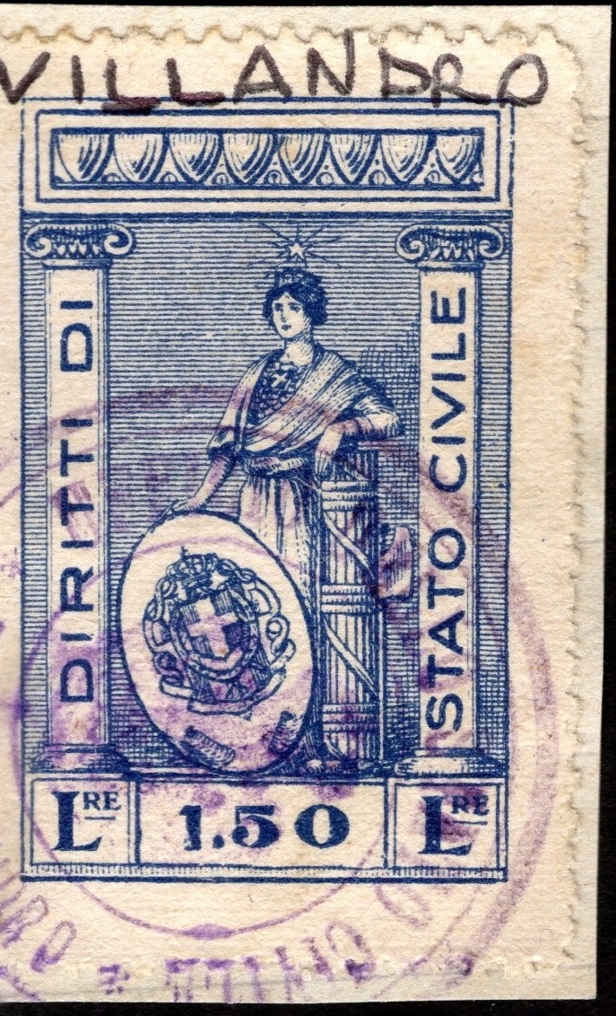 Marca da Bollo del Comune di VILLANDRO su Carta Bianca di dimensioni 22 x 40 mm