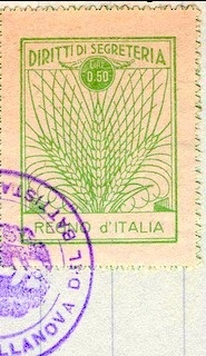 Marca da Bollo del Comune di VILLANOVA DEL BATTISTA su Carta Bianca di dimensioni 21,5 x 29,5 mm