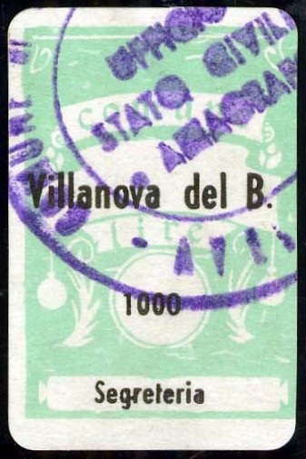 Marca da Bollo del Comune di VILLANOVA DEL BATTISTA su Carta Bianca di dimensioni 20 x 30 mm