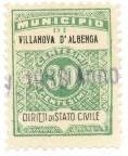 Marca da Bollo del Comune di VILLANOVA D´ALBENGA su Carta Bianca Sottile di dimensioni 22,5 x 29 mm