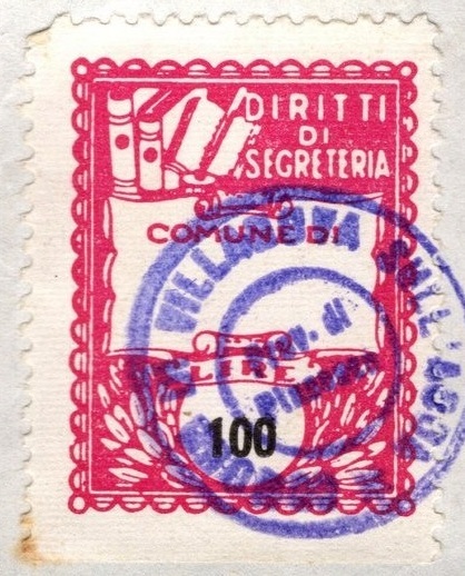 Marca da Bollo del Comune di VILLANOVA SULL´ARDA su Carta Bianca di dimensioni 22 x 28 mm