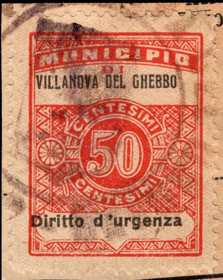 Marca da Bollo del Comune di VILLANOVA DEL GHEBBO su Carta Bianca di dimensioni 22 x 29 mm