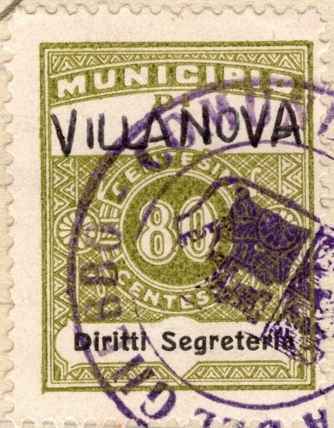 Marca da Bollo del Comune di VILLANOVA DEL GHEBBO su Carta Bianca di dimensioni 22 x 29 mm