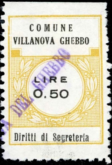 Marca da Bollo del Comune di VILLANOVA DEL GHEBBO su Carta Bianca di dimensioni mm