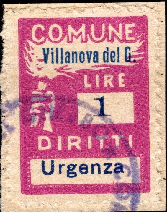 Marca da Bollo del Comune di VILLANOVA DEL GHEBBO su Carta Bianca di dimensioni 16 x 23 mm