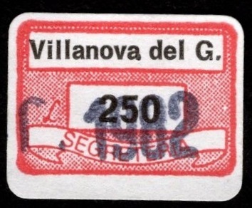Marca da Bollo del Comune di VILLANOVA DEL GHEBBO su Carta Bianca di dimensioni 20,5 x 13,5 mm