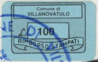 Marca da Bollo del Comune di VILLANOVA TULO su Carta Bianca di dimensioni 17,5 x 12 mm