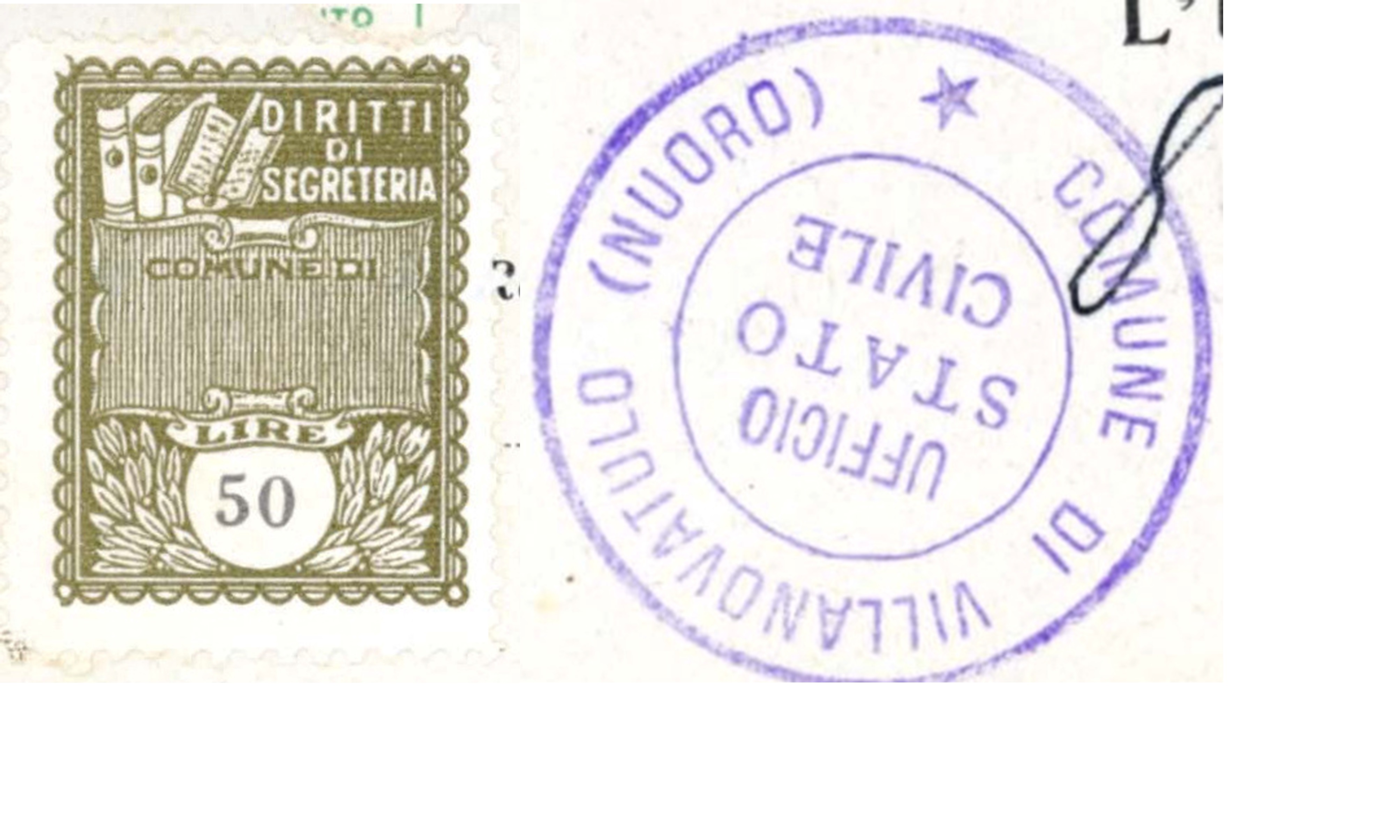 Marca da Bollo del Comune di VILLANOVA TULO su Carta Bianca di dimensioni 22,5 x 29 mm