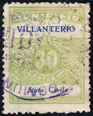 Marca da Bollo del Comune di VILLANTERIO su Carta Bianca di dimensioni 22 x 29 mm