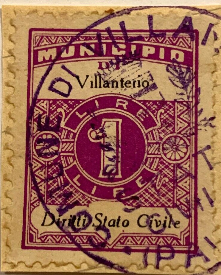 Marca da Bollo del Comune di VILLANTERIO su Carta Bianca di dimensioni 22 x 29 mm