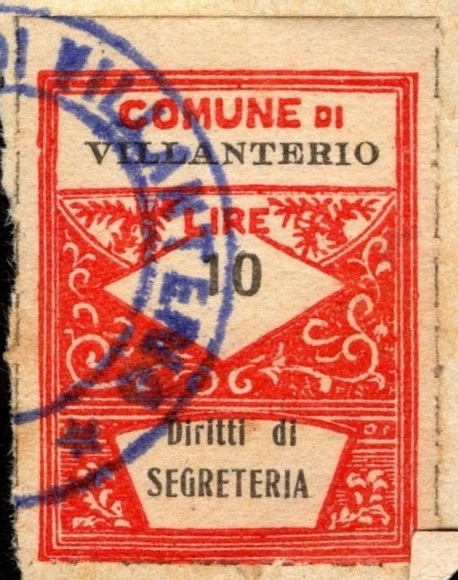 Marca da Bollo del Comune di VILLANTERIO su Carta Bianca Sottile di dimensioni 22 x 28,5 mm