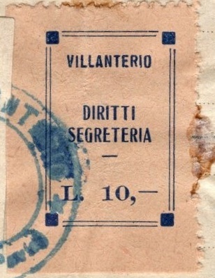 Marca da Bollo del Comune di VILLANTERIO su Carta Bianca Sottile di dimensioni 22 x 28,5 mm
