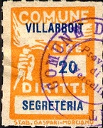 Marca da Bollo del Comune di VILLARBOIT su Carta Bianca Sottile di dimensioni 18,5 x 26 mm