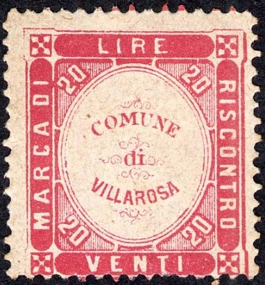 Marca da Bollo del Comune di VILLAROSA su Carta Bianca Sottile di dimensioni 22,5 x 26 mm