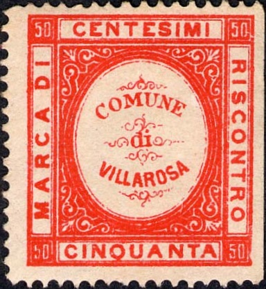 Marca da Bollo del Comune di VILLAROSA su Carta Bianca Sottile di dimensioni 22 x 25 mm