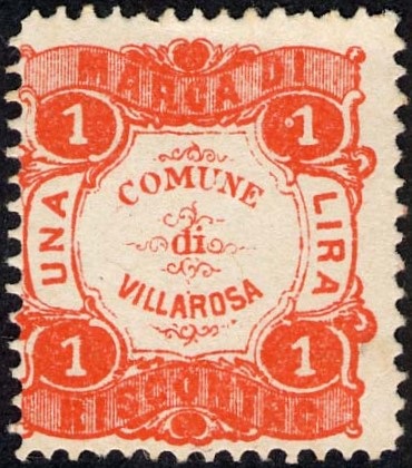 Marca da Bollo del Comune di VILLAROSA su Carta Bianca Sottile di dimensioni 22 x 25 mm