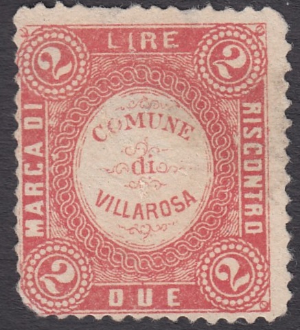 Marca da Bollo del Comune di VILLAROSA su Carta Bianca Sottile di dimensioni 22 x 25,5 mm