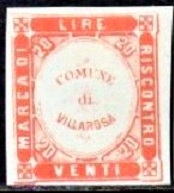 Marca da Bollo del Comune di VILLAROSA su Carta Bianca Sottile di dimensioni 22,5 x 25 mm