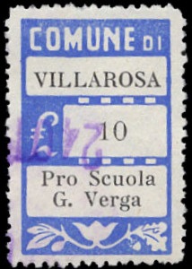 Marca da Bollo del Comune di VILLAROSA su Carta Bianca Sottile di dimensioni 21 X 33,5 mm