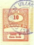 Marca da Bollo del Comune di VILLAR PELLICE su Carta Bianca di dimensioni 22 x 28 mm
