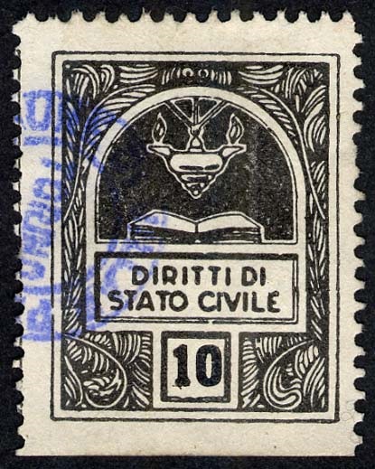 Marca da Bollo del Comune di VILLAR PEROSA su Carta Bianca di dimensioni 22,5 x 29 mm