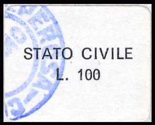 Marca da Bollo del Comune di VILLAR PEROSA su Carta Bianca di dimensioni 21 x 16 mm