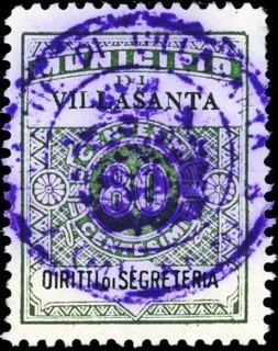 Marca da Bollo del Comune di VILLASANTA su Carta Avana di dimensioni 22,5 x 29 mm