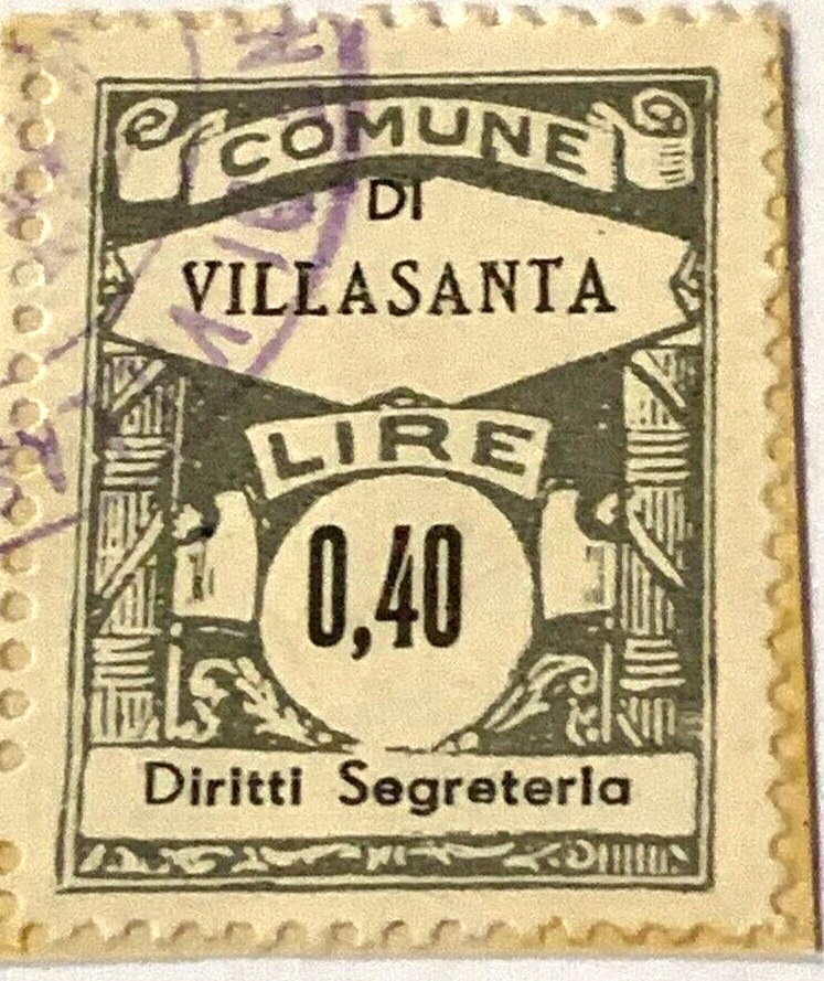 Marca da Bollo del Comune di VILLASANTA su Carta Avana di dimensioni 21 X 27 mm