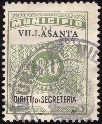 Marca da Bollo del Comune di VILLASANTA su Carta Avana di dimensioni 23 x 27 mm