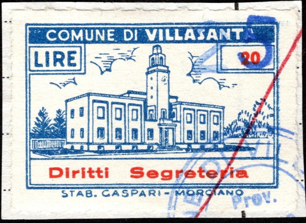 Marca da Bollo del Comune di VILLASANTA su Carta Bianca di dimensioni 40 x 25 mm