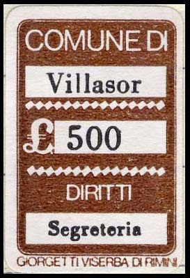 Marca da Bollo del Comune di VILLASOR su Carta Bianca di dimensioni 16 x 25 mm